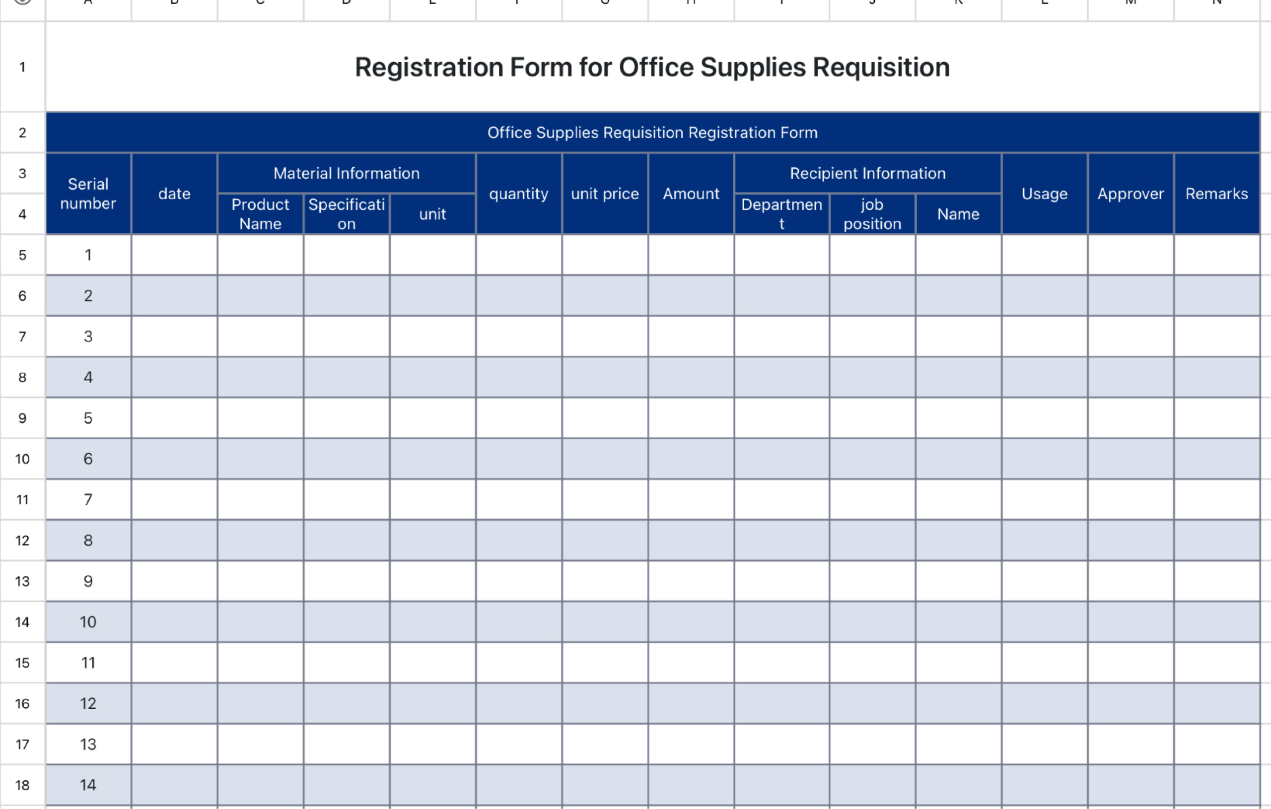 Registration Form for Office Supplies Requisition